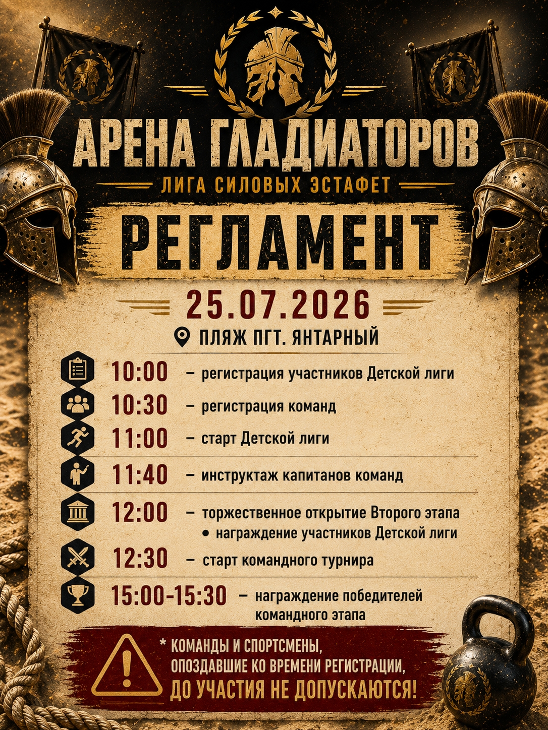 25 июля приглашаем жителей и гостей муниципалитета стать частью мощного спортивного события — «Арены гладиаторов»!