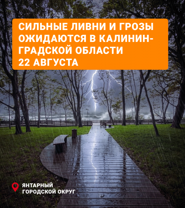 Сильные ливни и грозы ожидаются в Калининградской области 22 августа